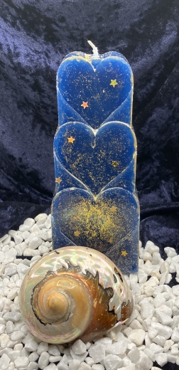 Goldglitter Duftkerze Herzturm blau