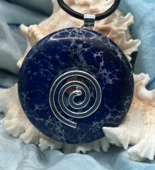 Meeresediment-Jaspis Donut darkblue mit Spiral Spange L