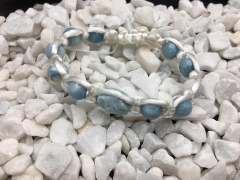 Larimar-Perlen-Armband, handgefertigt, Satin weiß