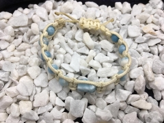 Larimar-Perlen-Armband, handgefertigt, Textilband, weiß